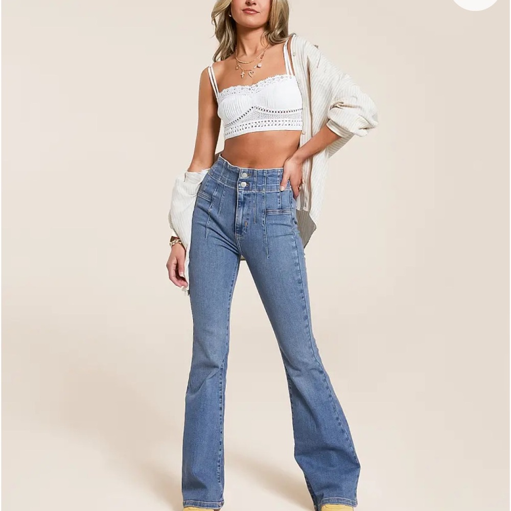 Free People Jayde Flare Stretch Jeans in Sunburst Blue